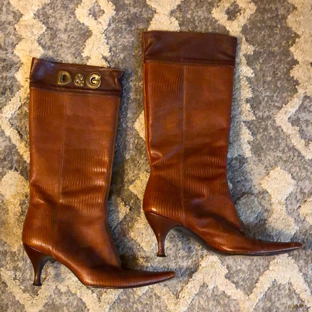 D&G Tall Brown Leather heeled boots